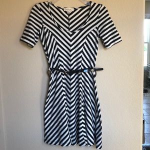 Monteau Black & Cream striped dress